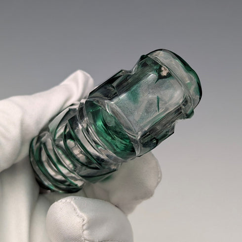 Antique British silver-lidded green cut glass portable perfume bottle